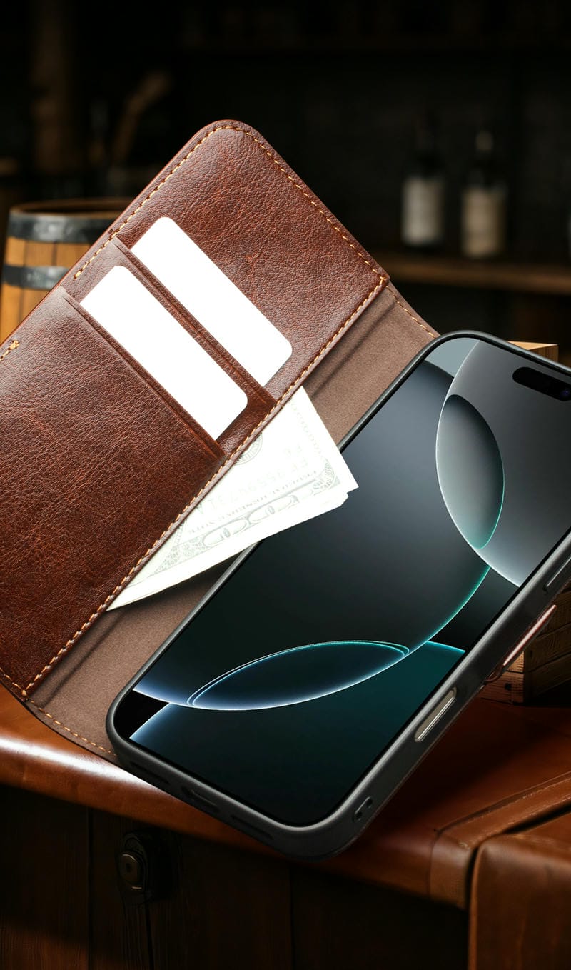 Bao da iPhone 17 Pro Max Qlino Wallet da bò thật 3